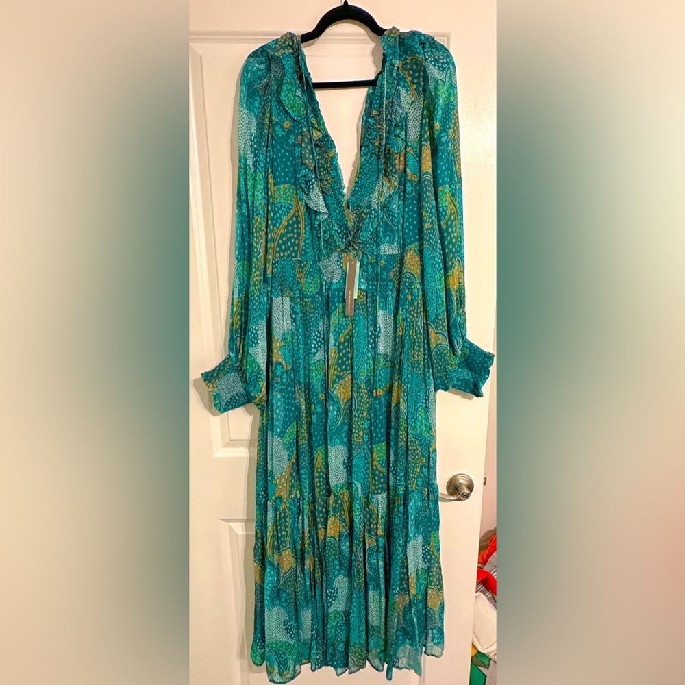 Anthropologie THE ODETTA RUFFLED V-NECK DRESS